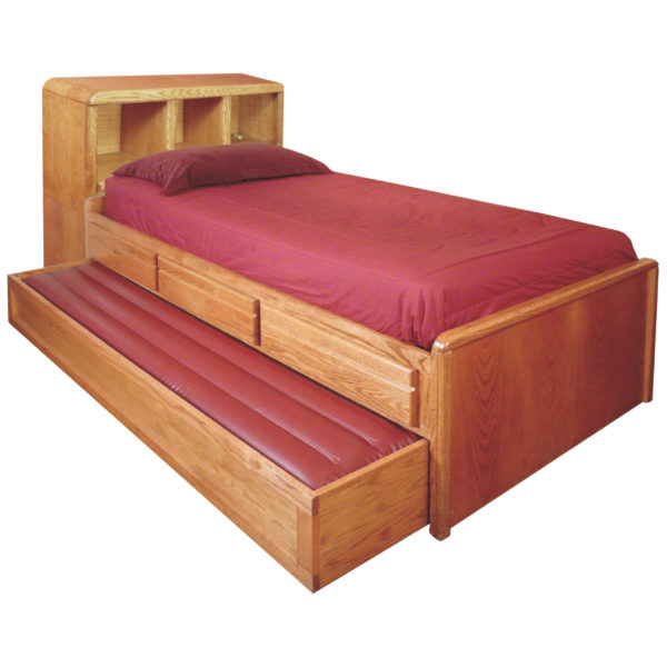 InnoMax Oak Land Trundle Bed With Bookcase Headboard Bedroom Furniture