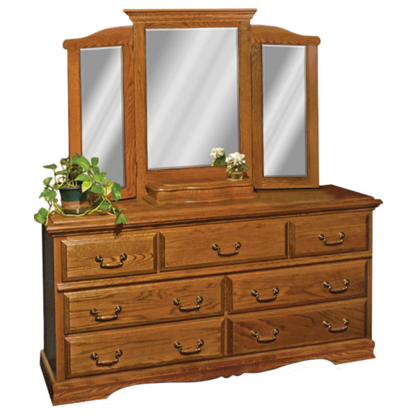 InnoMax Oak Land Venetian 7 Drawer Dresser With Tri-View Mirror Bedroom Furniture