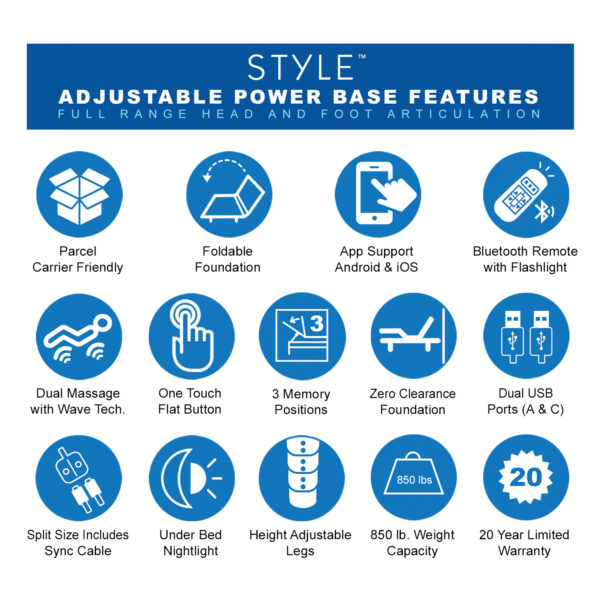 Style Adjustable Power Base Features