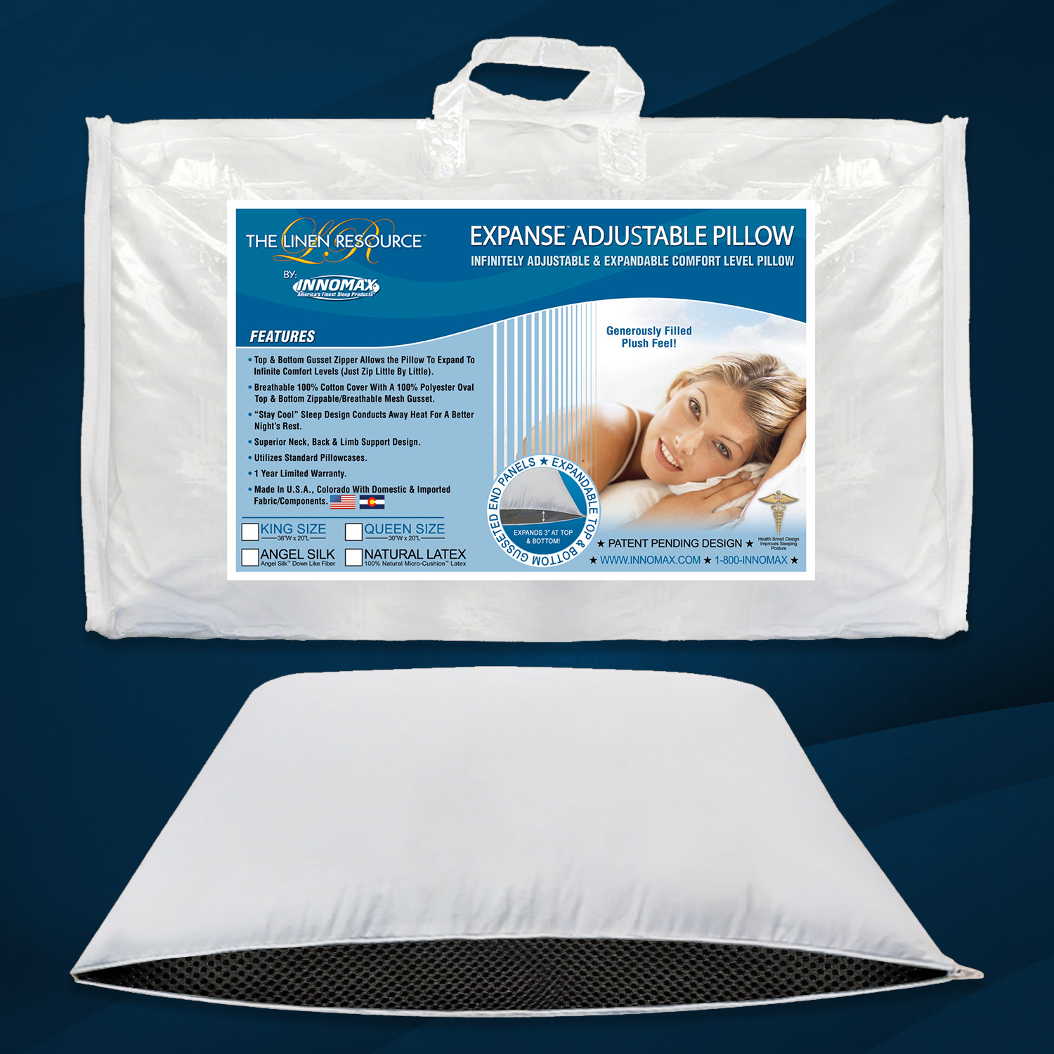 Expanse™ Adjustable Pillow – Angel Silk™ Down Like Fiber - InnoMax