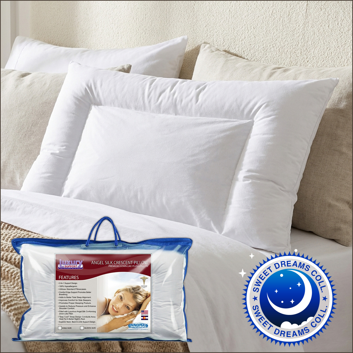 Angel Silk Crescent Pillow – Premium Down Like Plush Pillow