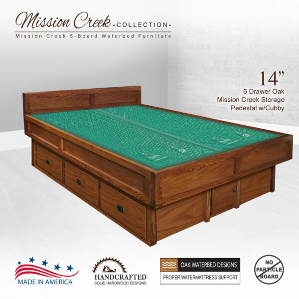 Mission Creek. 5-Board with 14" 6 Drawer Oak Pedestal with Cubby
